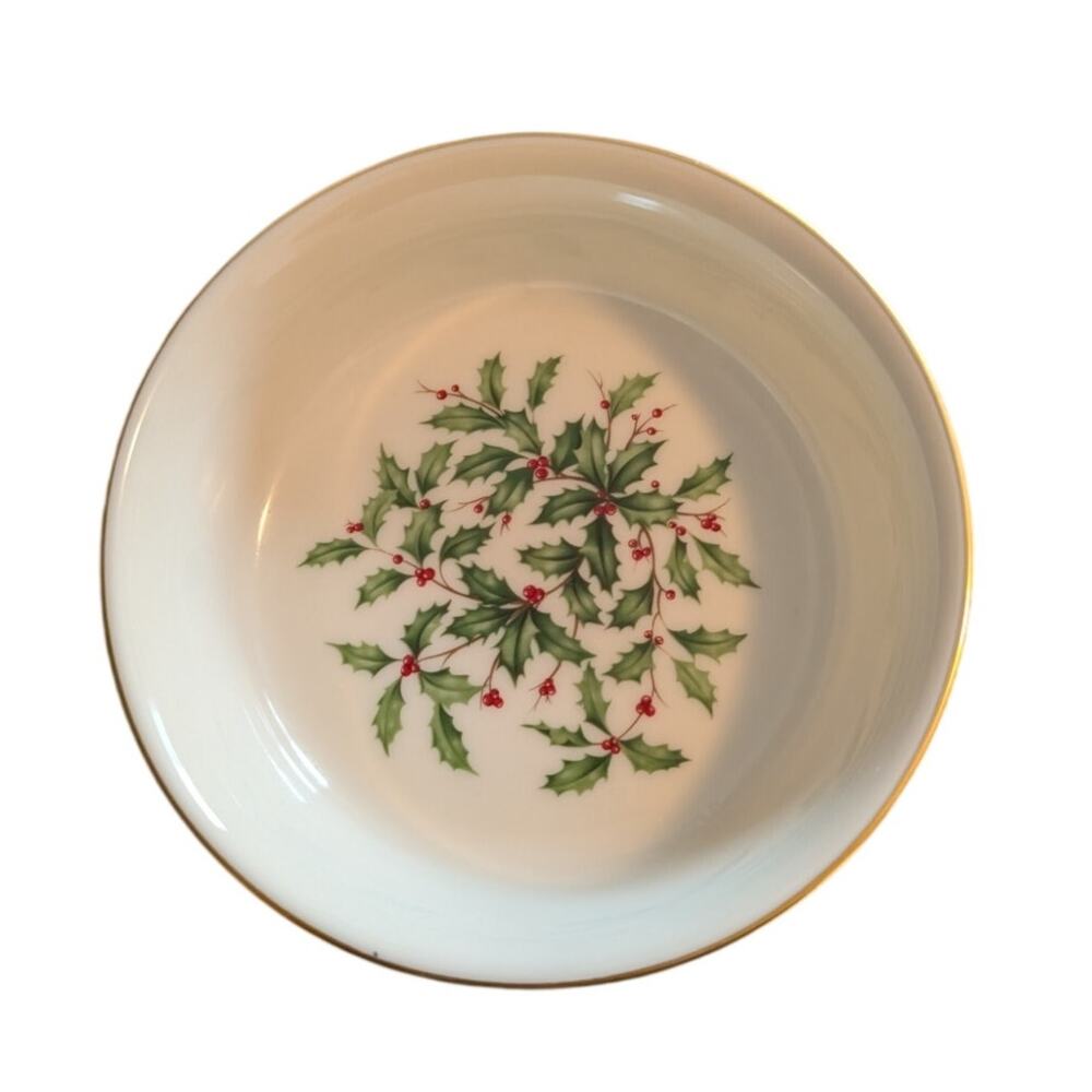 Lenox Special Holly & Berry Holiday Ivory Bowl W/ Gold Rim